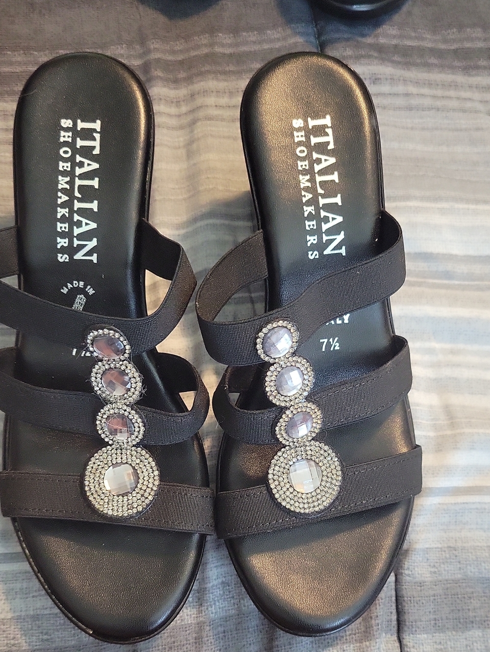 Italian Shoemakers Black Crystal-Embellished Slide Mules